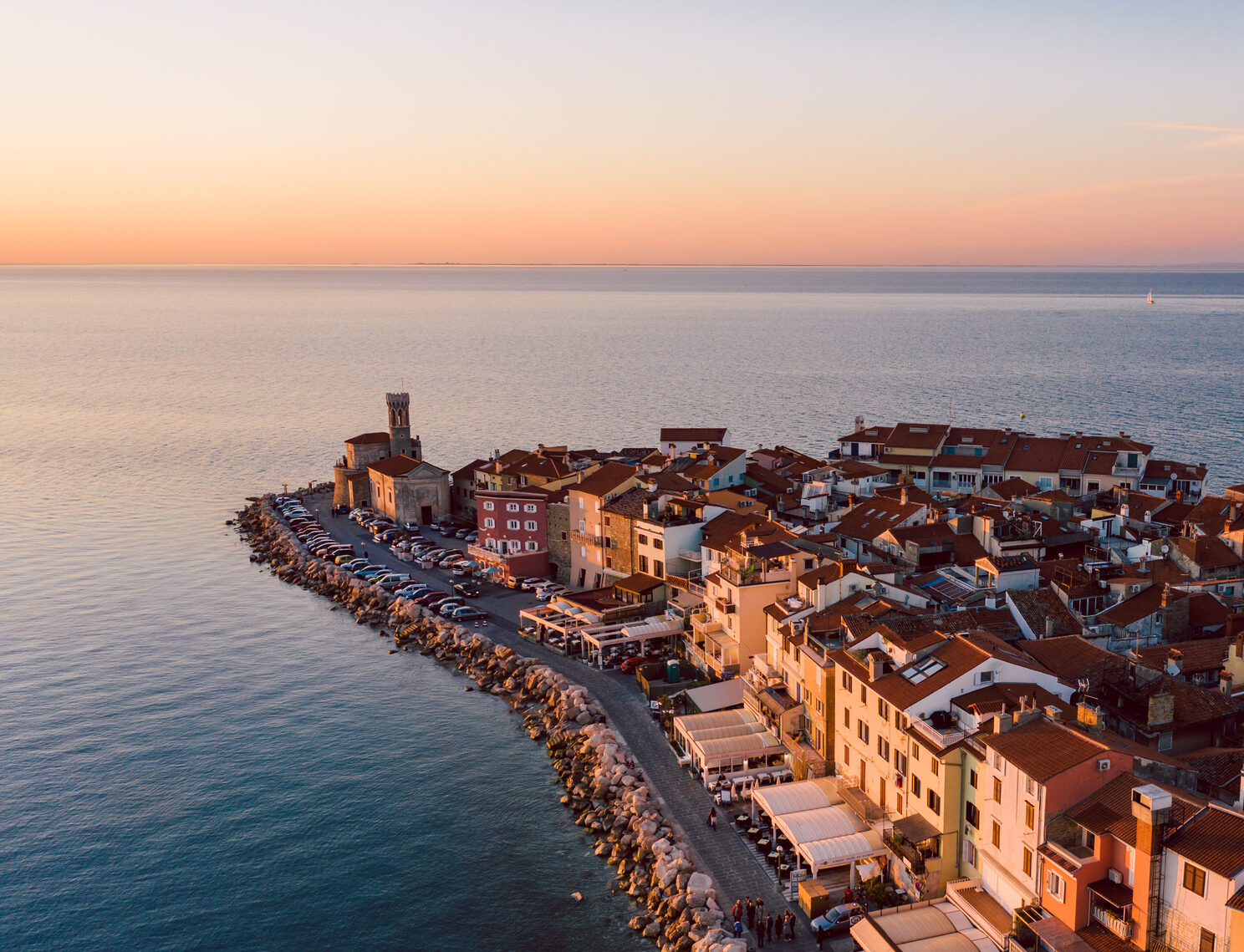 Aerial panorama of Slovenian city Piran